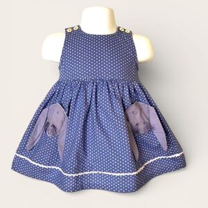 April Cornell Baby Blue Bunny Polka Dot Dress - Easter